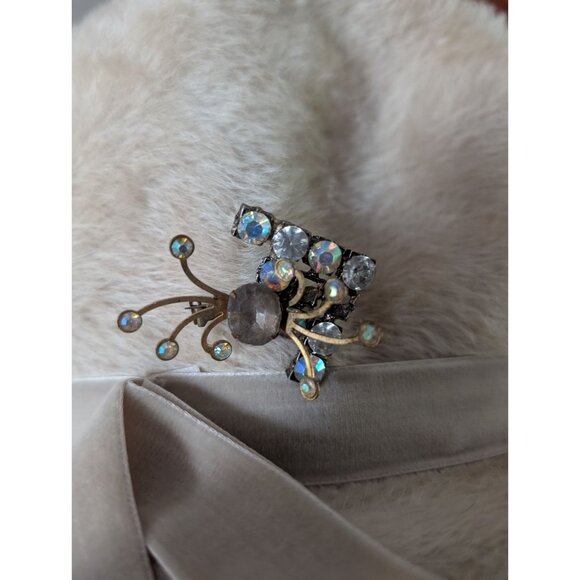 Vintage Martelle Faux Fur Cloche Hat With Rhinestone Brooch Accent & Ribbon - Picture 2 of 7